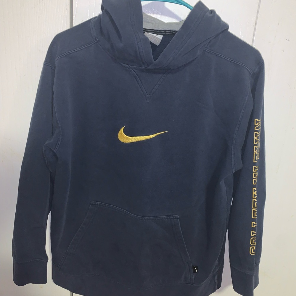 Youth Nike Athletic Embroidered Hoodie Mavy Blue VTG